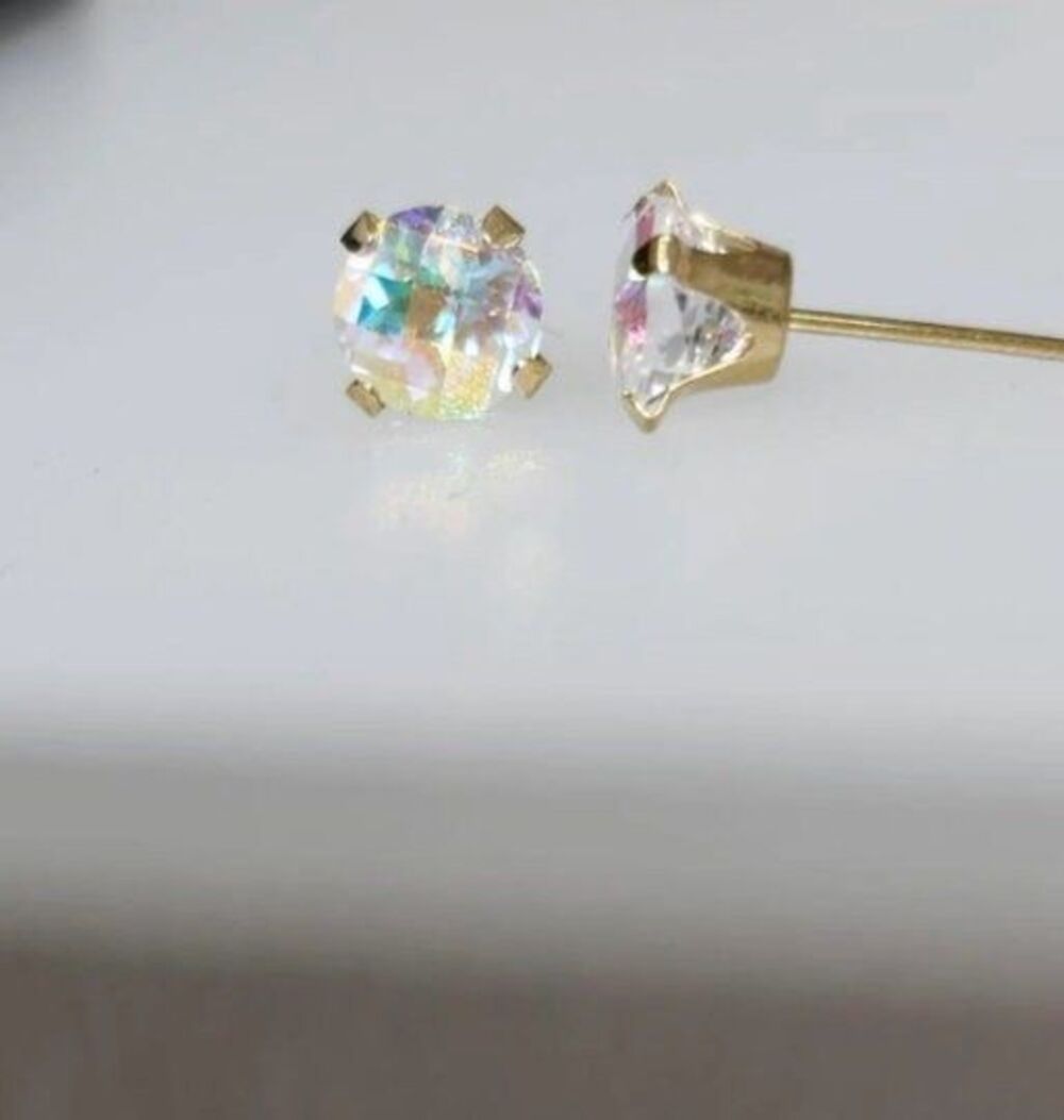 Mystic Topaz 14kt Gold Stud Earrings, 5mm Round Cut - Picture 5 of 7